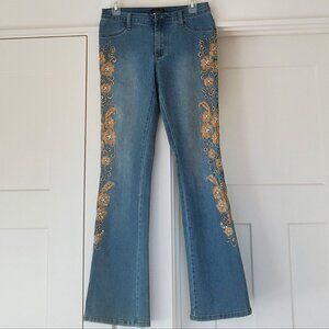 VENUS Embroidered and Beaded Blue Flared Jeans. Size 6